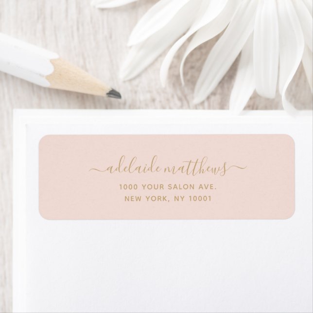 Blush Pink Gold Elegant Script Return Address Label (Insitu)