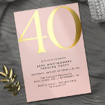 Blush Pink & Gold | Elegant Womens 40th Birthday Foil Invitation<br><div class="desc">Modern style 40th birthday invitations with heading "40" text in real metallic foil. Your event details are printed in matte black. Gold accents on a feminine light pink background.</div>