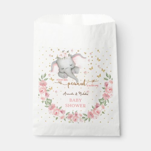 Blush pink gold elephant baby girl shower  favor bag