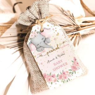 Blush pink gold elephant baby girl shower gift tags