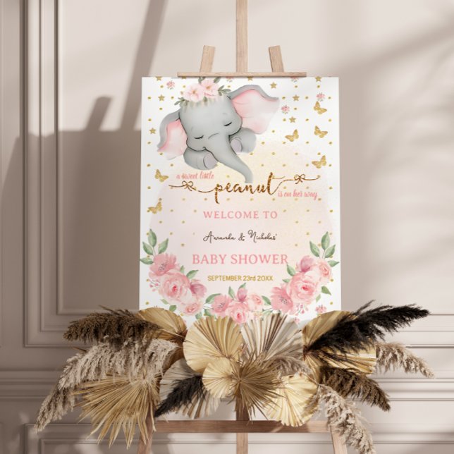 Blush pink gold elephant baby girl shower welcome foam board (Creator Uploaded)