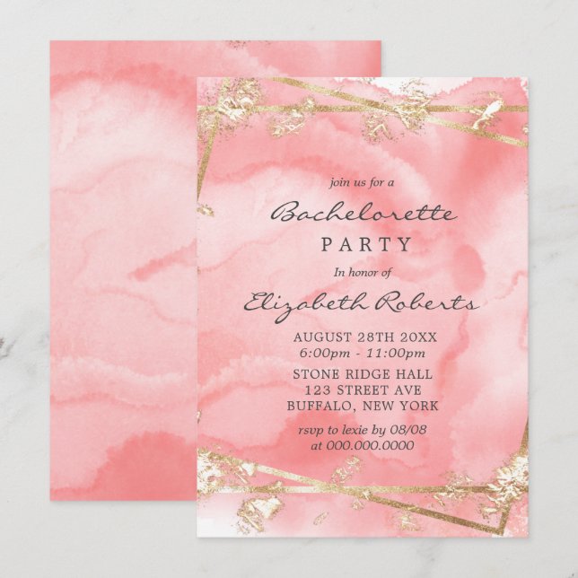 Blush Pink Gold Fairytale Bachelorette Party Invit Invitation (Front/Back)