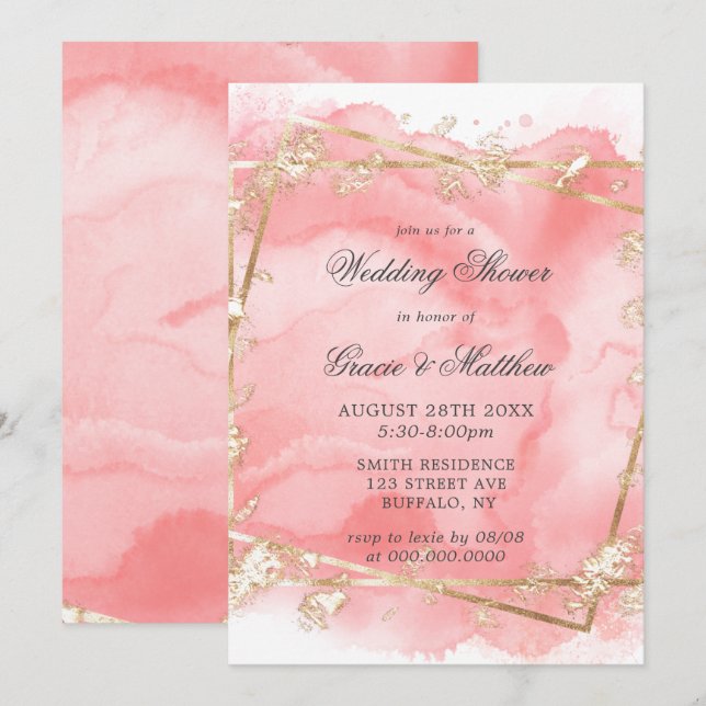Blush Pink Gold Fairytale Wedding Shower Invites (Front/Back)