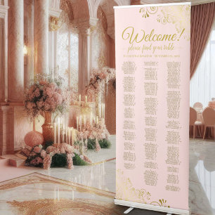 Blush Pink & Gold Fancy Alphabetical Seating Chart Retractable Banner