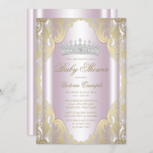 Blush Pink Gold Fancy Princess Baby Shower Invitation