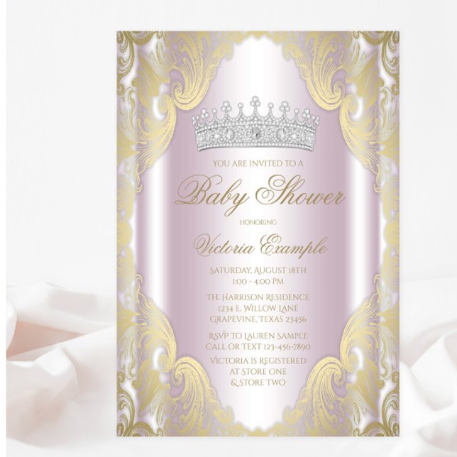 Blush Pink Gold Fancy Princess Baby Shower Invitation (You can change all text as needed for your event.)