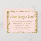 Blush Pink Gold Faux Glitter Baby Shower Book Enclosure Card (Front/Back)