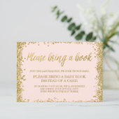 Blush Pink Gold Faux Glitter Baby Shower Book Enclosure Card (Standing Front)