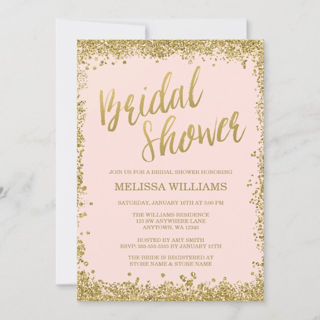 Blush Pink Gold Faux Glitter Bridal Shower Invitation (Front)