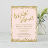Blush Pink Gold Faux Glitter Bridal Shower Invitation (Standing Front)