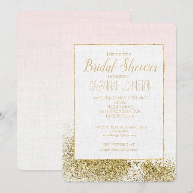 Blush Pink Gold Faux Glitter Sparkle Invitation (Front/Back)