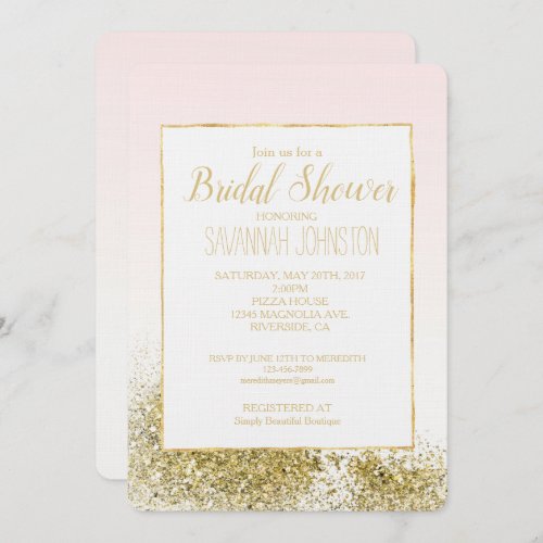 Blush Pink Gold Faux Glitter Sparkle Invitation