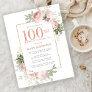 Blush Pink Gold Floral 100th Birthday Party Invitation Postcard