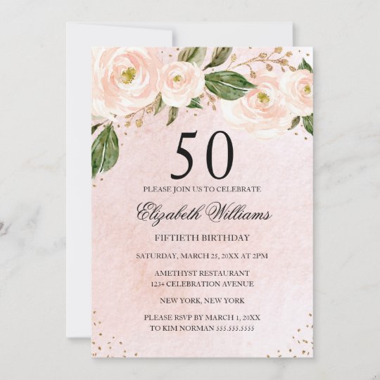 Blush Pink Gold Floral 50th Birthday Invitation | Zazzle.com