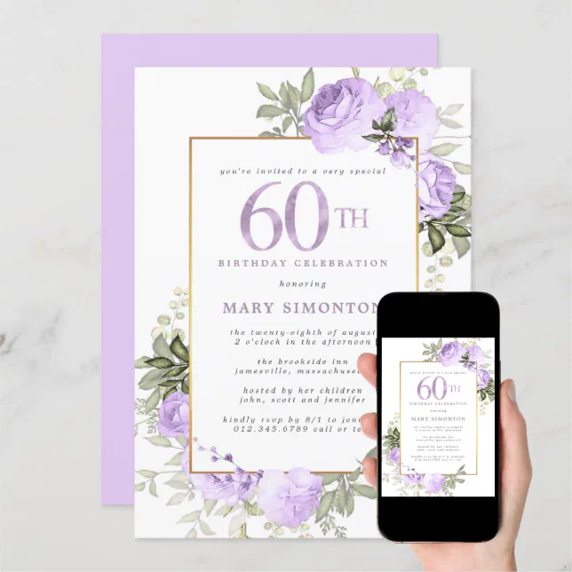 Blush Pink Gold Floral 60th Birthday Party Invitation | Zazzle