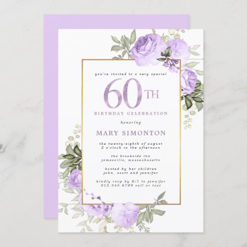 Blush Pink Gold Floral 60th Birthday Party Invitation