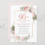 Blush Pink Gold Floral 90th Birthday Party Invitation