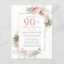 Blush Pink Gold Floral 90th Birthday Party Invitation Postcard