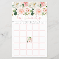 Blush Pink Gold Floral Baby Shower Bingo Game