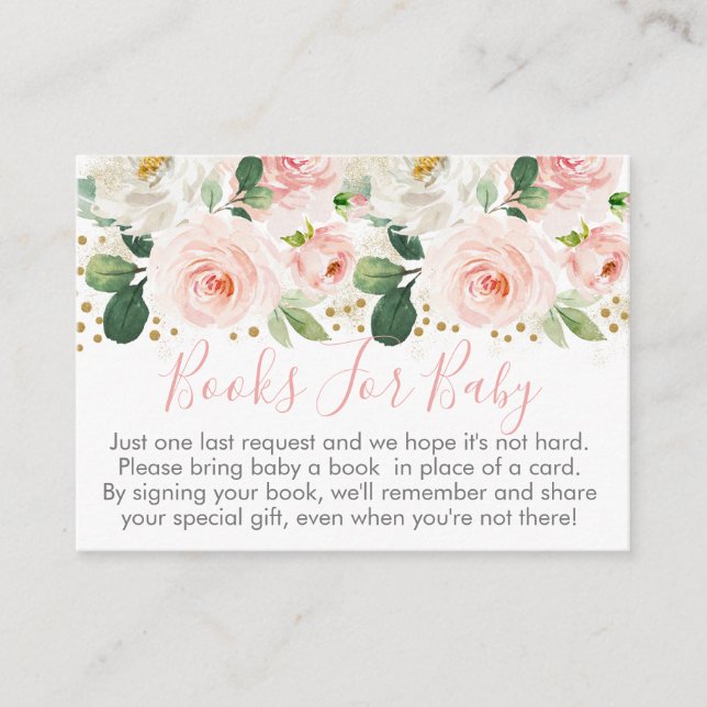 Blush Pink & Gold Floral Baby Shower Book Request Enclosure Card (Front)