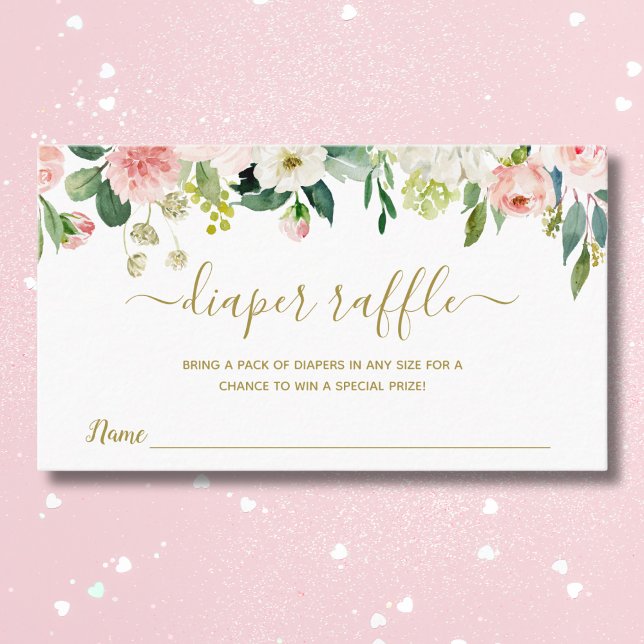 Blush Pink Gold Floral Baby Shower Diaper Raffle Business Card (Creator Uploaded)