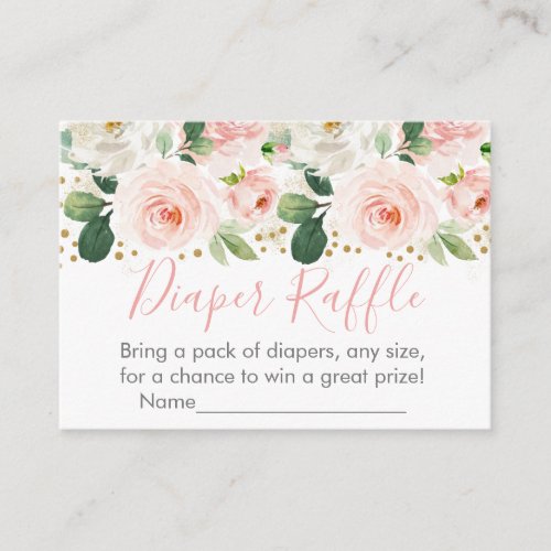 Blush Pink  Gold Floral Baby Shower Diaper Raffle Enclosure Card