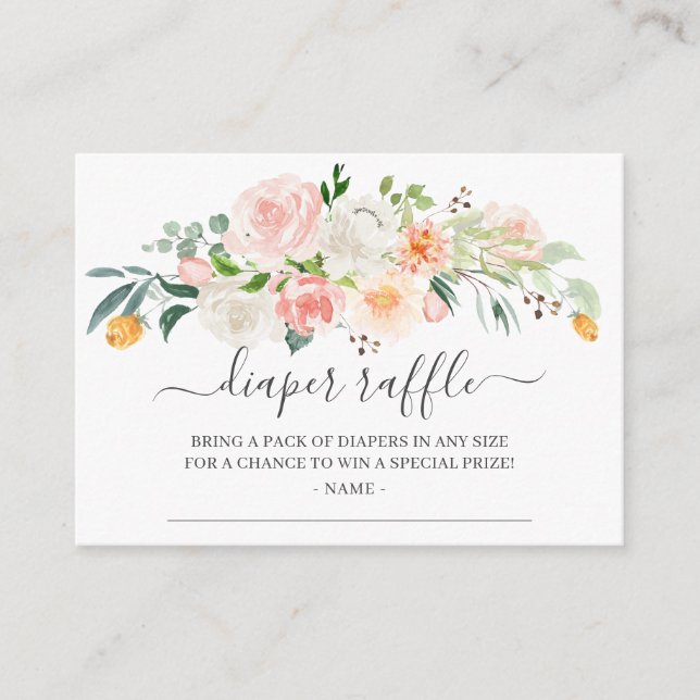Blush Pink Gold Floral Baby Shower Diaper Raffle Enclosure Card (Front)