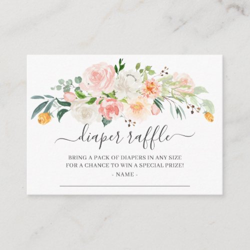 Blush Pink Gold Floral Baby Shower Diaper Raffle Enclosure Card