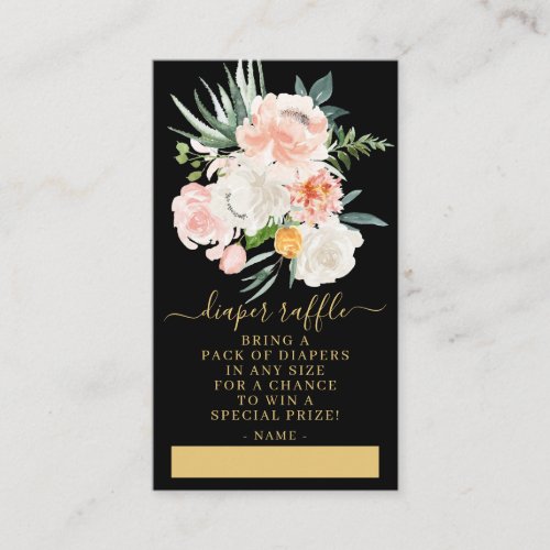 Blush Pink Gold Floral Baby Shower Diaper Raffle Enclosure Card