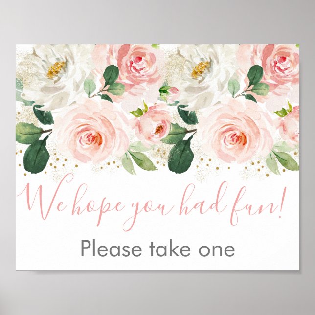 Blush Pink & Gold Floral Baby Shower Favor Sign (Front)