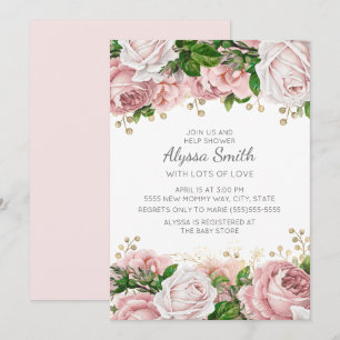 Blush Pink Gold Floral Baby Shower Invitation