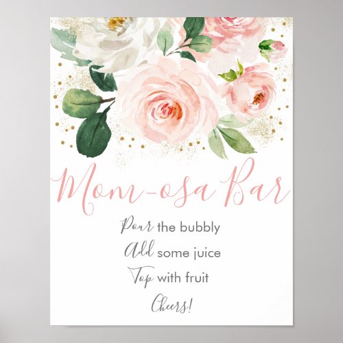Blush Pink  Gold Floral Baby Shower Mimosa Bar Poster
