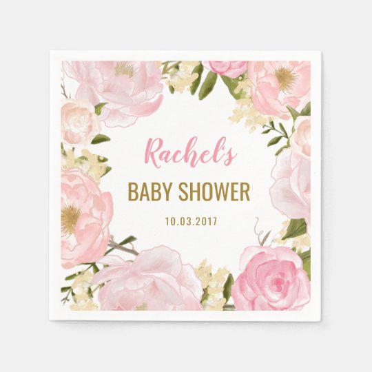 Blush Pink Gold Floral Baby Shower Paper Napkins