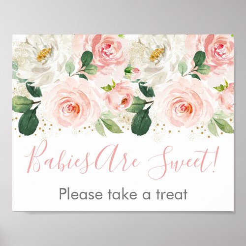 Blush Pink  Gold Floral Baby Shower Treat Sign