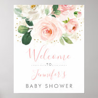 Blush Pink & Gold Floral Baby Shower Welcome Poster