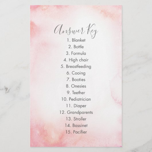 Blush Pink Gold Floral Baby Word Scramble Game (Back)
