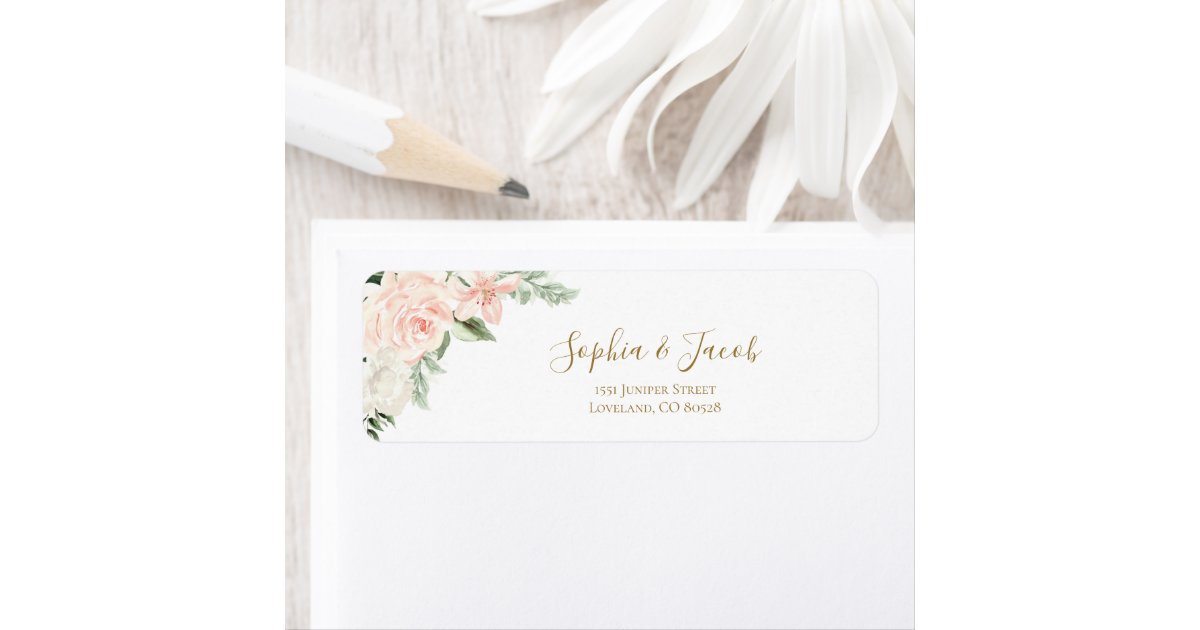 Blush Pink & Gold Floral Botanical Return Address Label | Zazzle