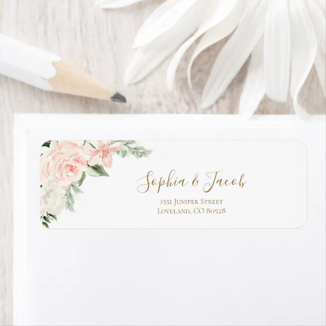 Blush Pink & Gold Floral Botanical Return Address Label | Zazzle