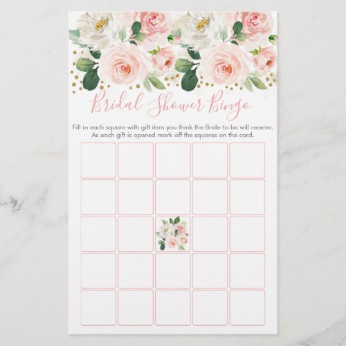 Blush Pink Gold Floral Bridal Shower Bingo Game