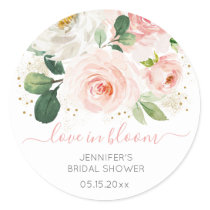Blush Pink Gold Floral Bridal Shower Classic Round Sticker