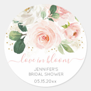 Blush Pink Gold Floral Bridal Shower Classic Round Sticker
