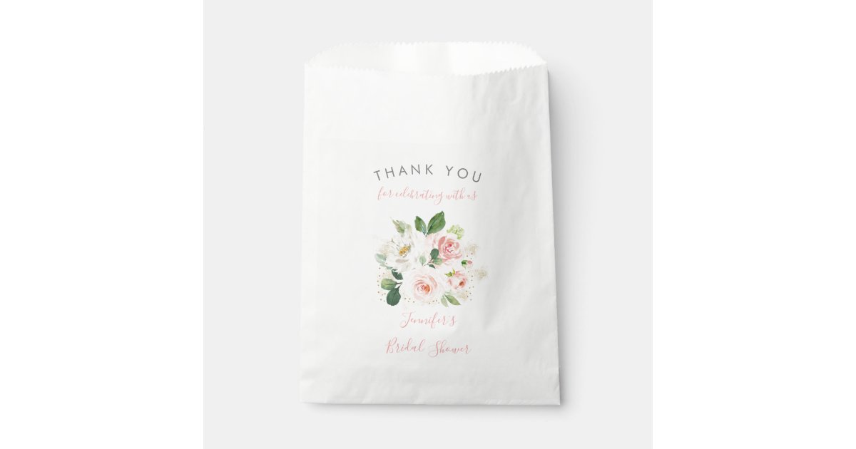 Blush Pink Gold Floral Bridal Shower Favor Bag | Zazzle