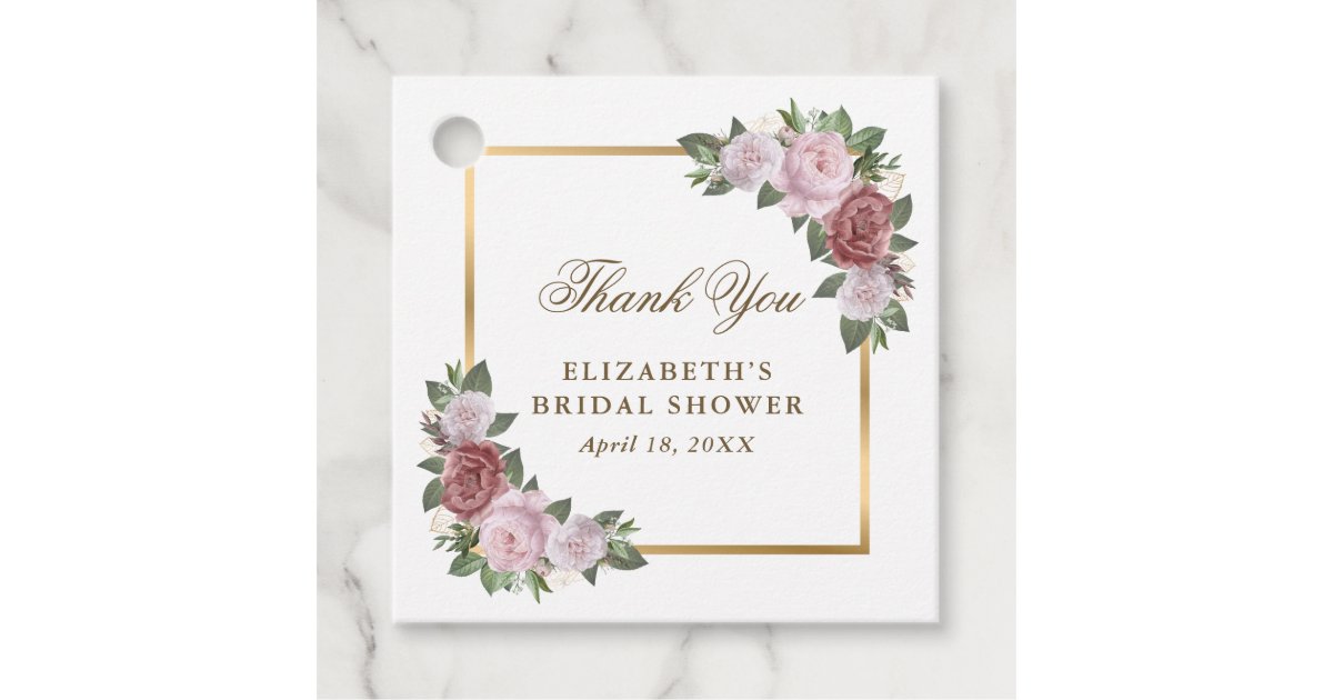 Blush Pink Gold Floral Bridal Shower Favor Tags | Zazzle