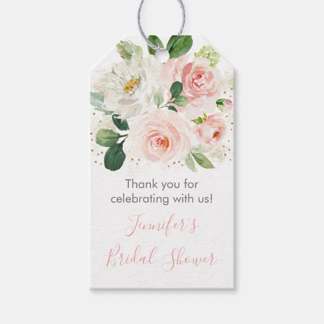 Blush Pink & Gold Floral Bridal Shower Gift Tags | Zazzle