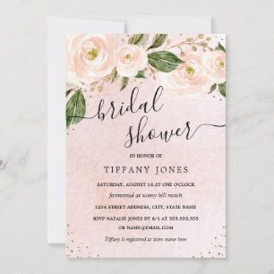 Blush Pink Gold Floral Bridal Shower Invitation