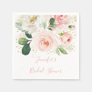 Blush Pink Gold Floral Bridal Shower Napkins
