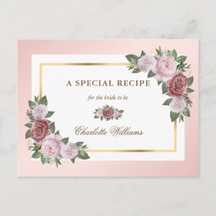 Blush Pink Gold Floral Bridal Shower Recipe Card