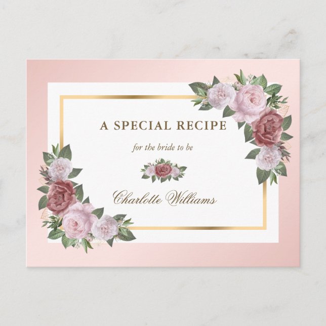Blush Pink Gold Floral Bridal Shower Recipe Card (Front)