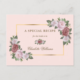 Blush Pink Gold Floral Bridal Shower Recipe Card