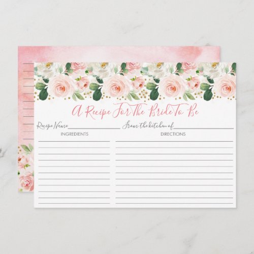 Blush Pink Gold Floral Bridal Shower Recipe Cards